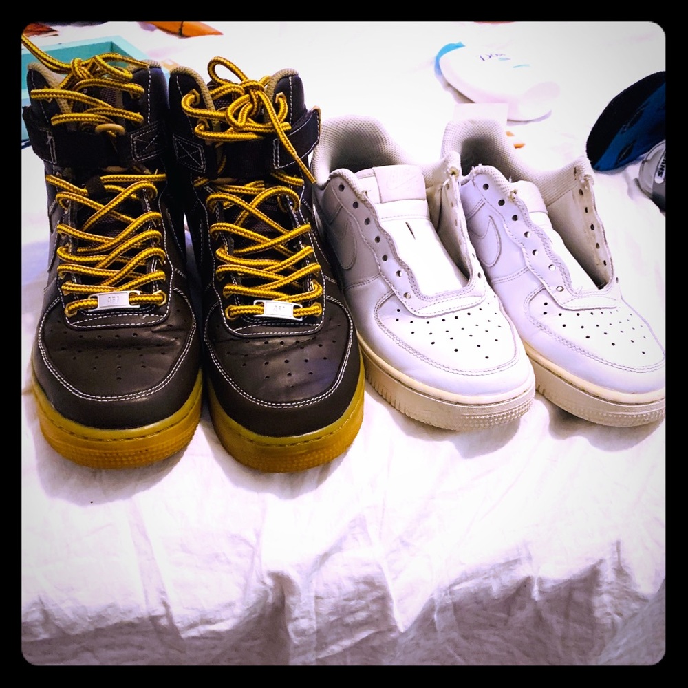 Two pairs of Nike Air Force 1 shoes